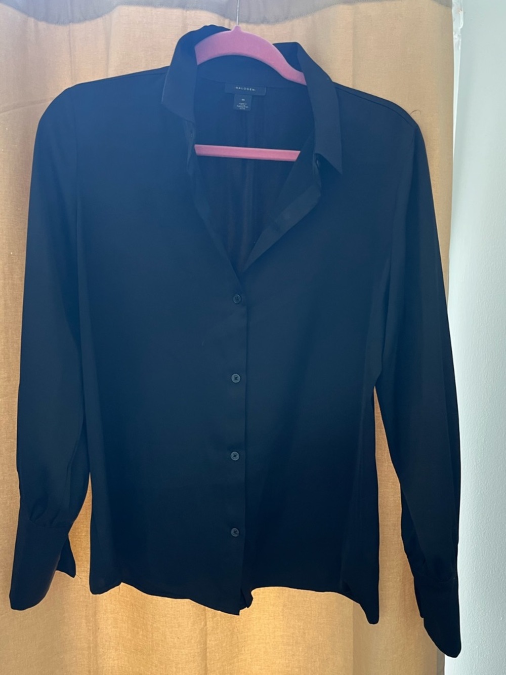 Halogen Black Long-Sleeve Silky Button-Down Shirt